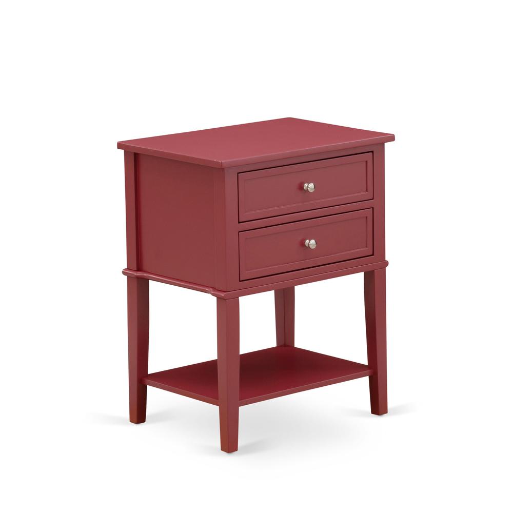 East West Furniture VL-13-ET Mid Century Modern End Table with 2 Wood Drawers for Bedroom, Stable and Sturdy Constructed - Burgundy Finish