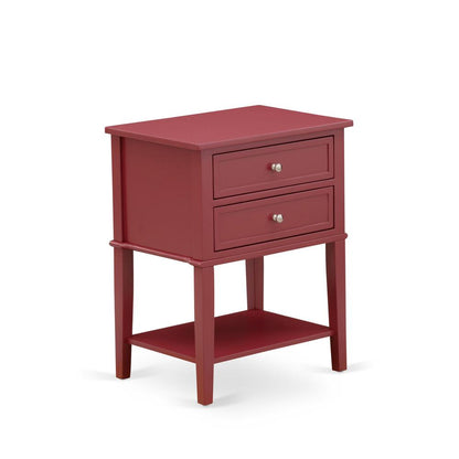 East West Furniture VL-13-ET Mid Century Modern End Table with 2 Wood Drawers for Bedroom, Stable and Sturdy Constructed - Burgundy Finish