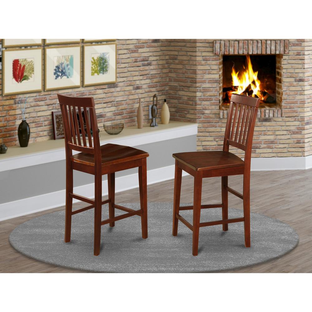 Vernon  Counter  Stools  with  Wood  Seat  -  Mahogany  Finish,  Set  of  2