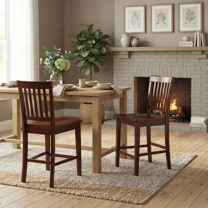 Solid Wood Counter Stools with Back and Traditional Bar Stool Design, Set of 2