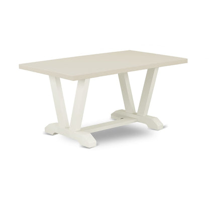 V026EN257-5 5 Pc Dining Room Set Contains a Linen White Dining Table and 4 Pond PU Leather Dining Chairs with High Back - Wire Brushed Linen White Finish