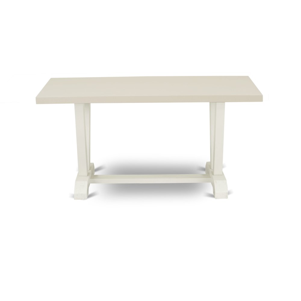 V026EN257-5 5 Pc Dining Room Set Contains a Linen White Dining Table and 4 Pond PU Leather Dining Chairs with High Back - Wire Brushed Linen White Finish