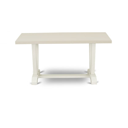 V026EN257-5 5 Pc Dining Room Set Contains a Linen White Dining Table and 4 Pond PU Leather Dining Chairs with High Back - Wire Brushed Linen White Finish