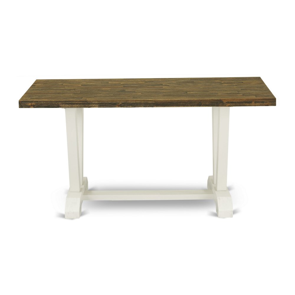 East West Furniture 1-Piece, Kitchen Table with Rectangular Distressed Jacobean Table top and Linen White Wooden Legs Finish