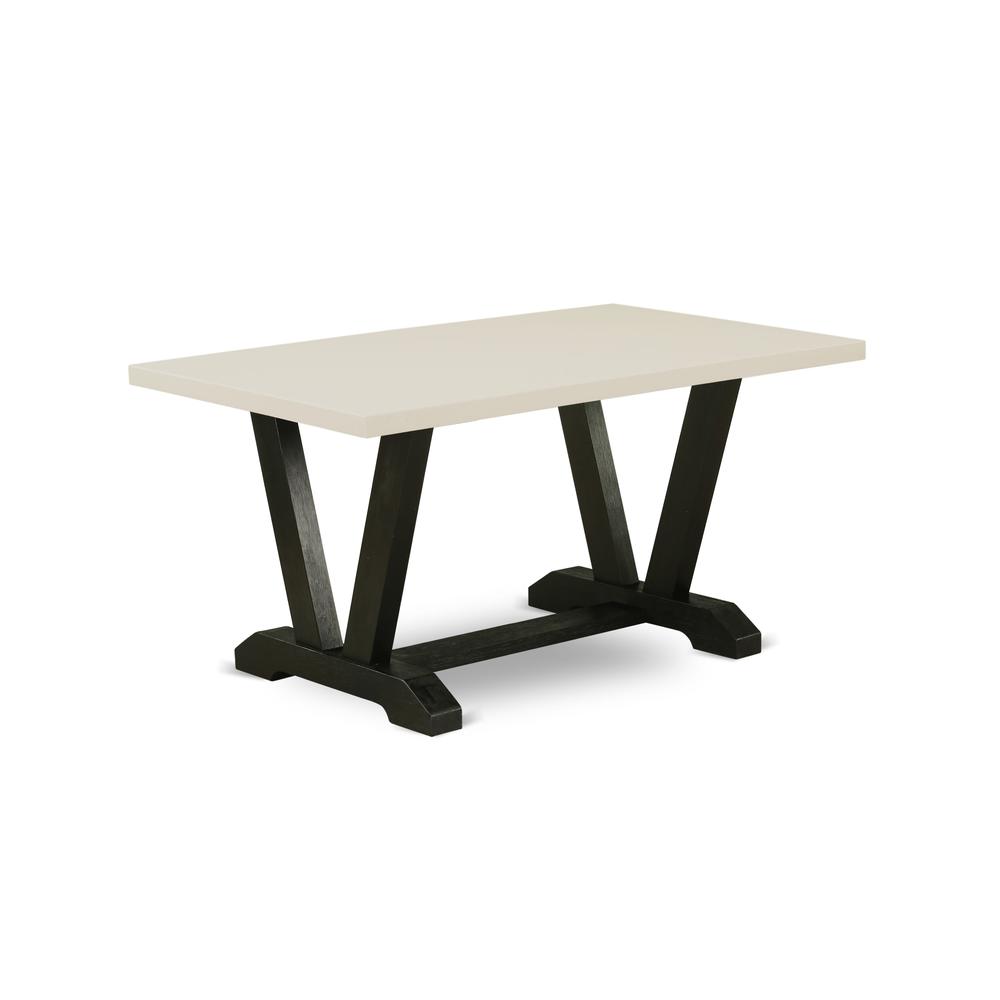 East West Furniture V2-626 3 Piece Dining Room Set - 1 Linen White Wood Dining Table and 2 Wood Benches - Stable and Durable Construction - Wire Brushed Black Finish