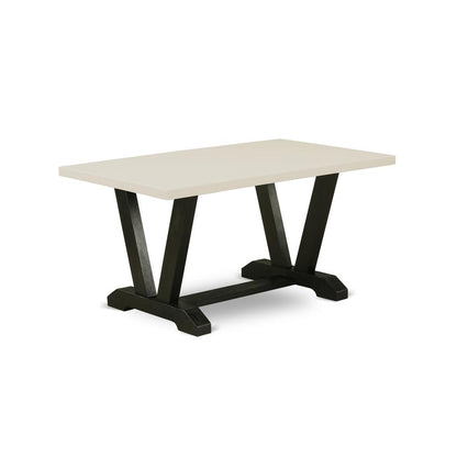East West Furniture V2-626 3 Piece Dining Room Set - 1 Linen White Wood Dining Table and 2 Wood Benches - Stable and Durable Construction - Wire Brushed Black Finish
