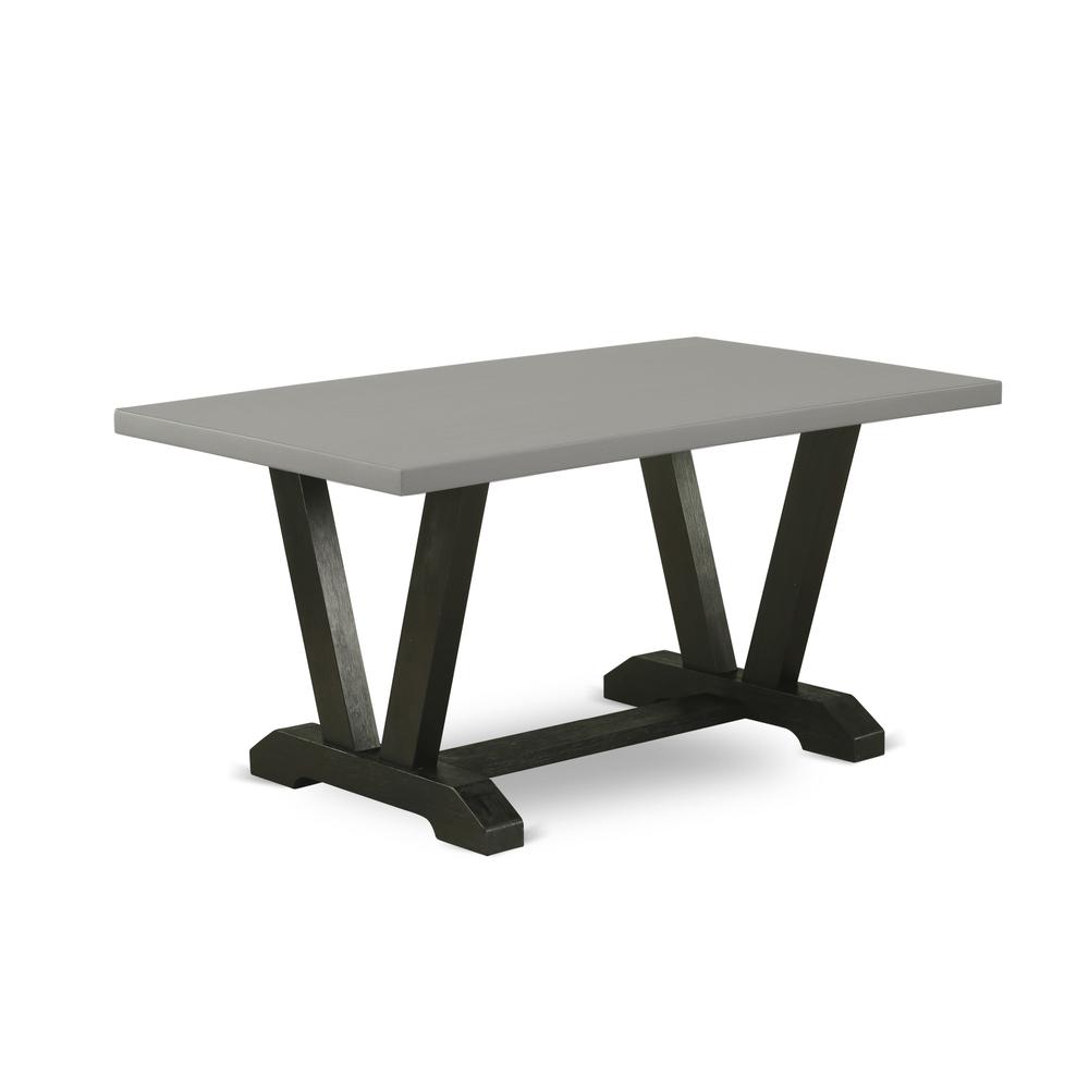 East West Furniture V2-696 3 Piece Kitchen Set - 1 Cement Dining Table and 2 Kitchen Table Bench - Reliable and Sturdy Construction - Wire Brushed Black Finish