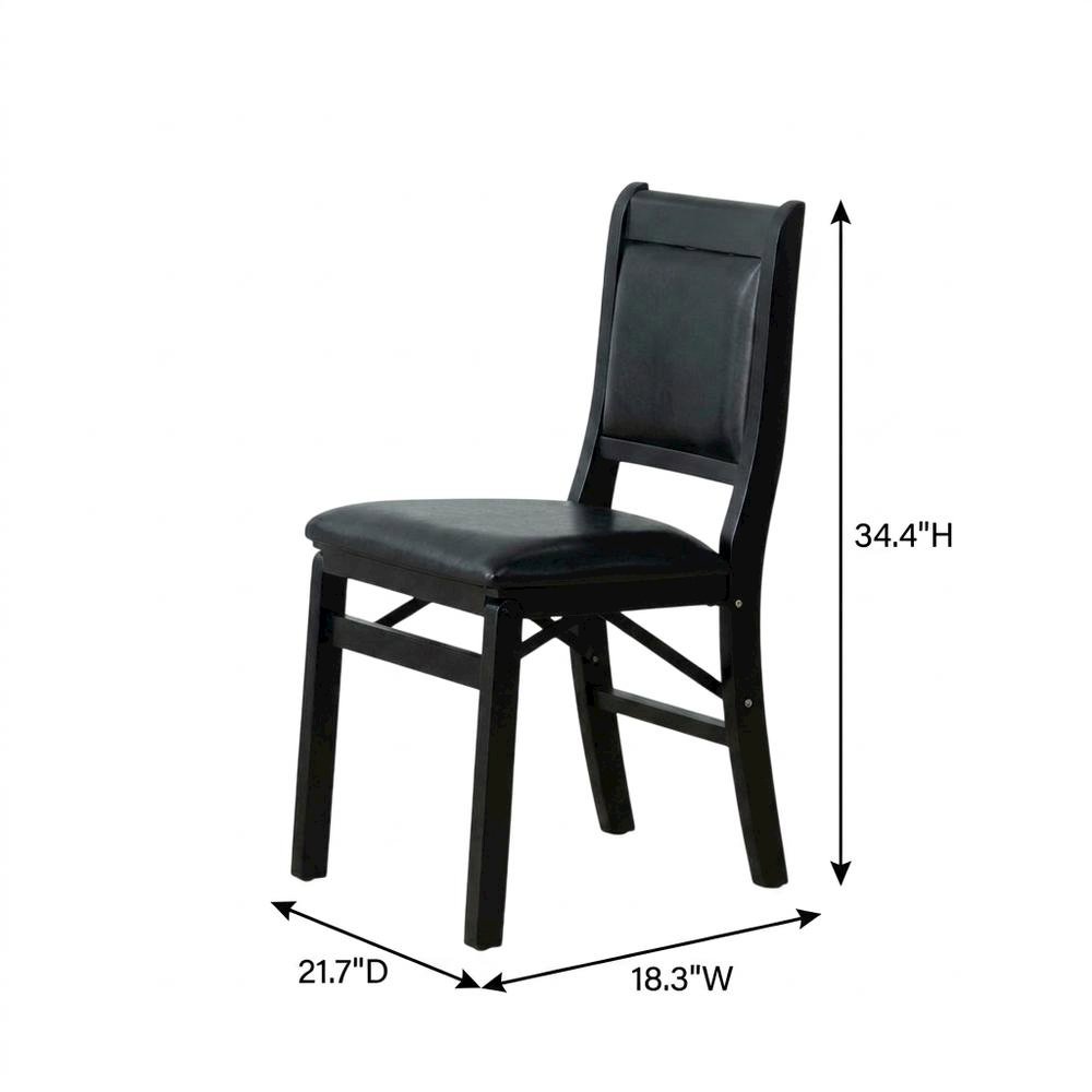 Solid Wood Dining Chairs with PU Leather Seat, 3-X Back, Set of 2, Black
