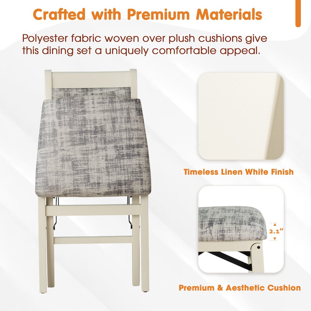 Waco Dining Chairs with PU Leather Seat, 3-X Back, Set of 2, Linen White Wood