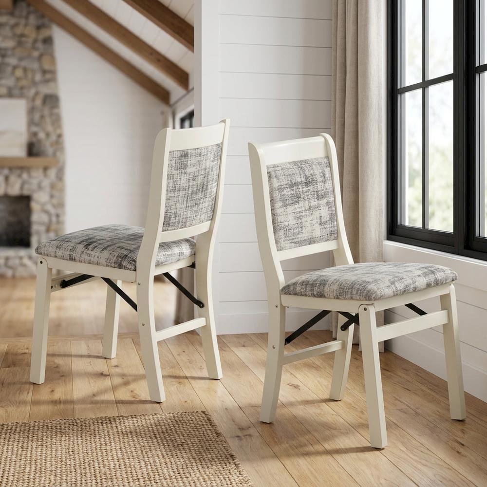 Solid Wood Dining Chairs with PU Leather Seat, 3-X Back, Set of 2, Linen White