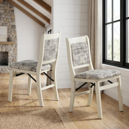 Solid Wood Dining Chairs with PU Leather Seat, 3-X Back, Set of 2, Linen White