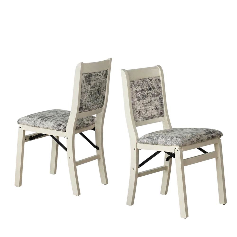 Solid Wood Dining Chairs with PU Leather Seat, 3-X Back, Set of 2, Linen White