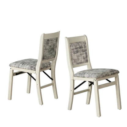 Solid Wood Dining Chairs with PU Leather Seat, 3-X Back, Set of 2, Linen White