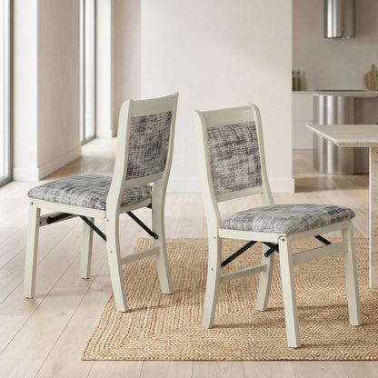 Solid Wood Dining Chairs with PU Leather Seat, 3-X Back, Set of 2, Linen White