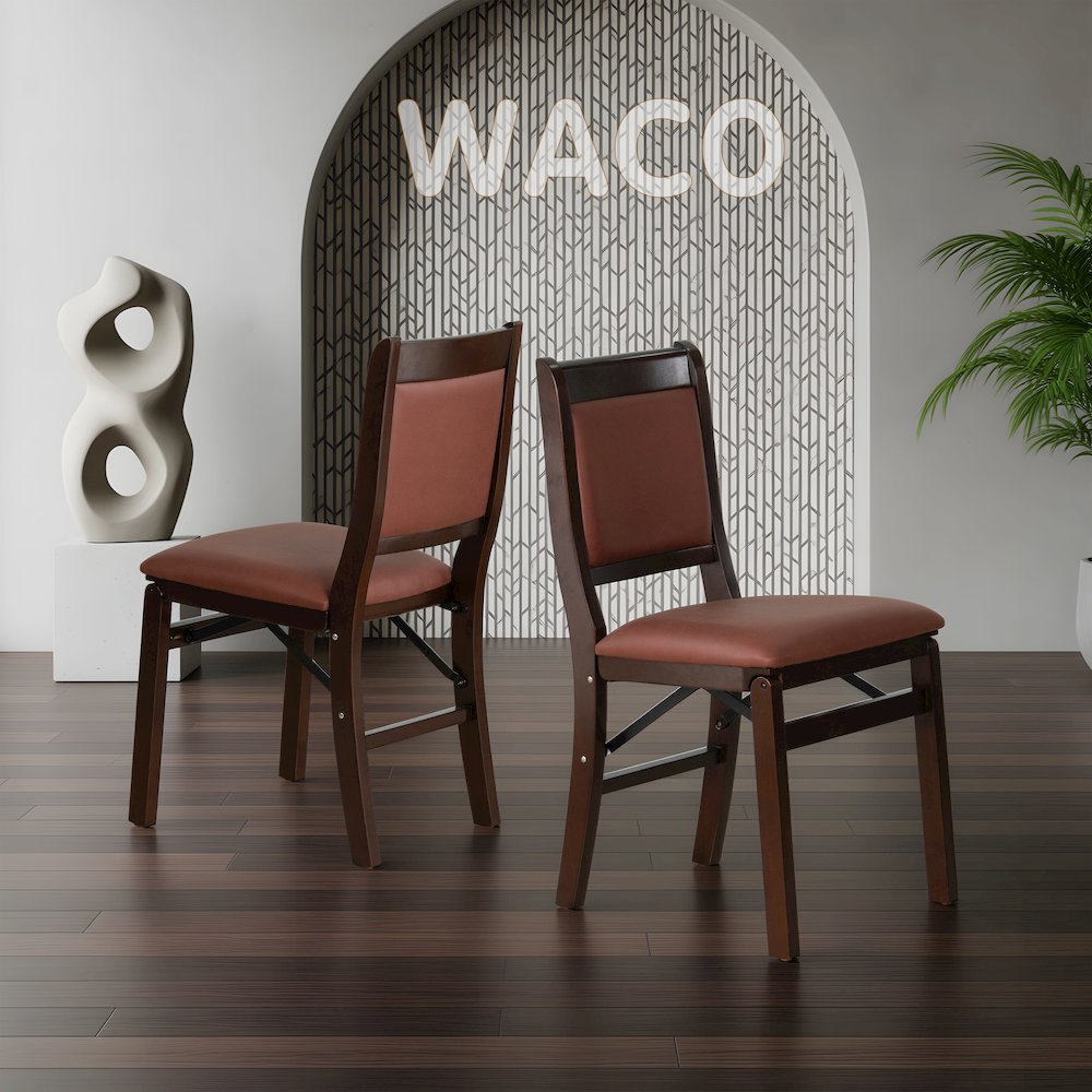 Waco Kitchen Chairs with PU Leather Seat, 3-X Back, Set of 2, Mahogany Wood