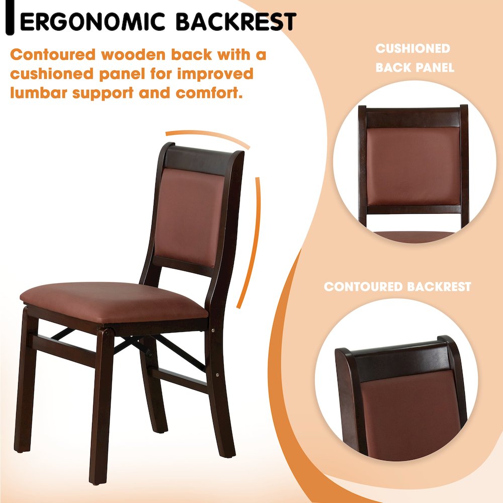 Waco Kitchen Chairs with PU Leather Seat, 3-X Back, Set of 2, Mahogany Wood