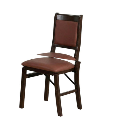 Solid Wood Dining Chairs with PU Leather Seat, 3-X Back, Set of 2, Mahogany