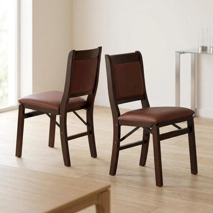 Solid Wood Dining Chairs with PU Leather Seat, 3-X Back, Set of 2, Mahogany