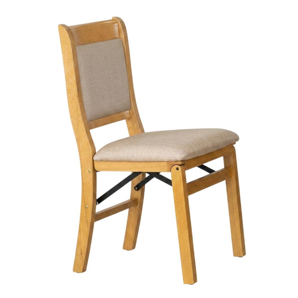 Solid Wood Dining Chairs with PU Leather Seat, 3-X Back, Set of 2, Oak