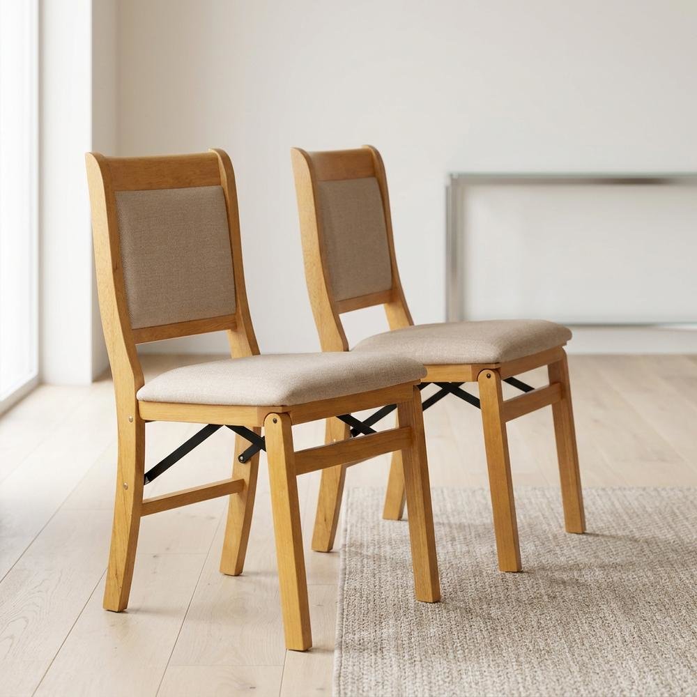 Solid Wood Dining Chairs with PU Leather Seat, 3-X Back, Set of 2, Oak