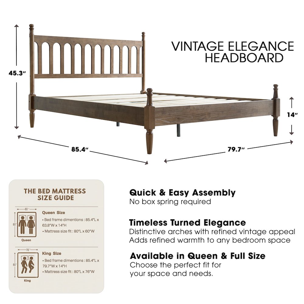 King Wooden Platform Bed Frame, Barnwood Finish, Traditional Style