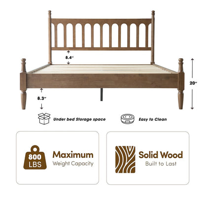 King Wooden Platform Bed Frame, Barnwood Finish, Traditional Style