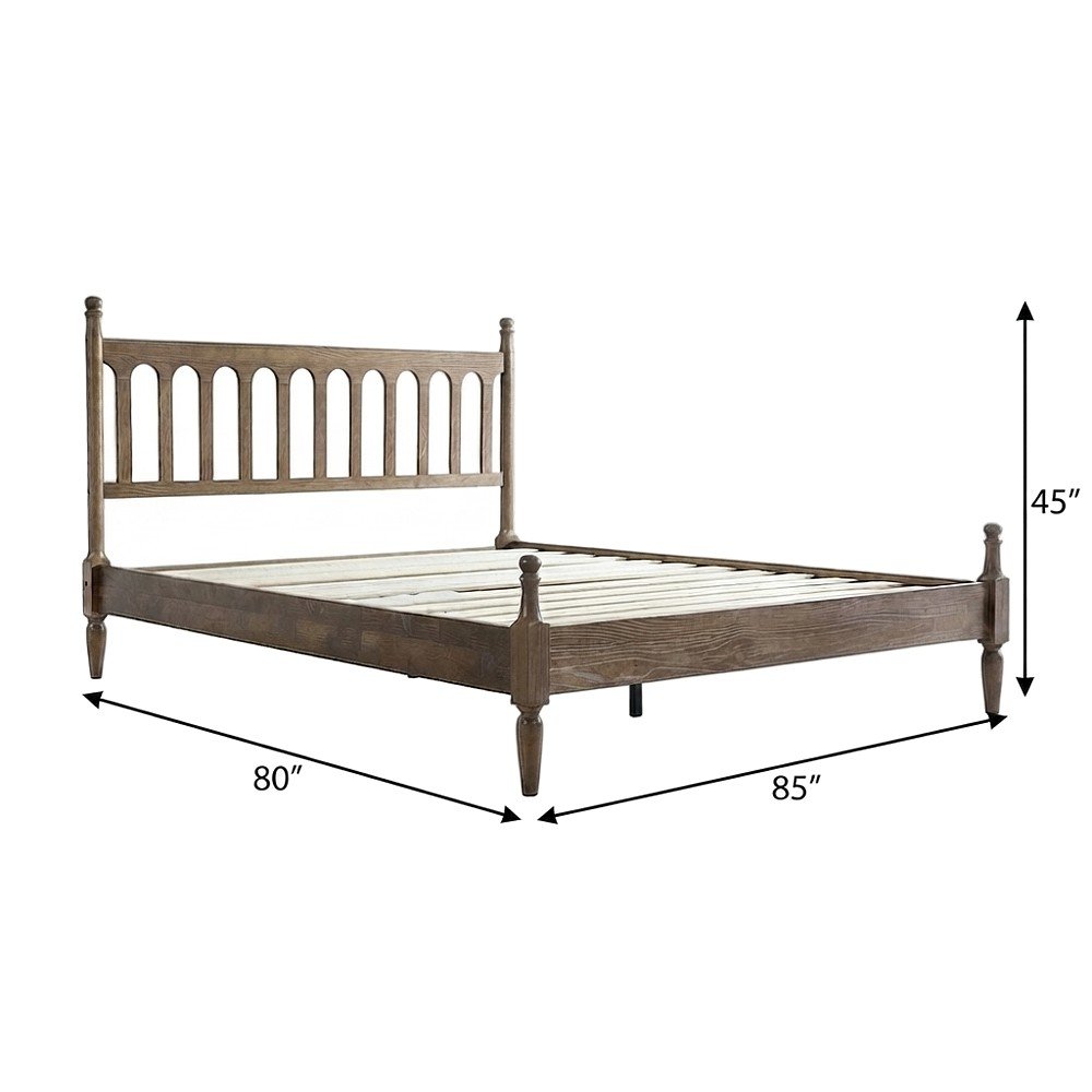 Solid Wood King Platform Bed Frame with Headboard, No Box Spring, Barnwood