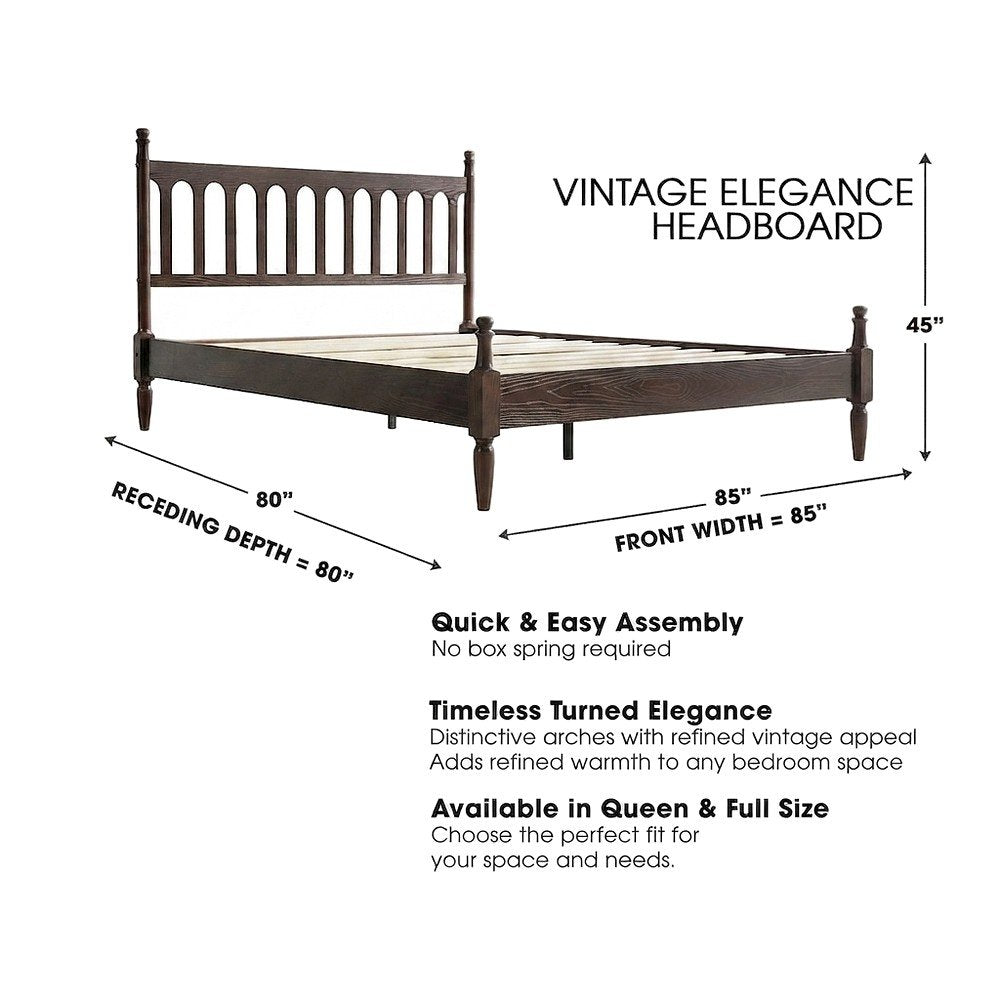 Solid Wood King Size Platform Bed Frame with Spindle Headboard, Dark Roast Oak