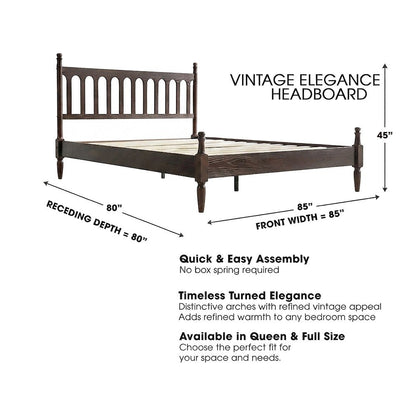 Solid Wood King Size Platform Bed Frame with Spindle Headboard, Dark Roast Oak