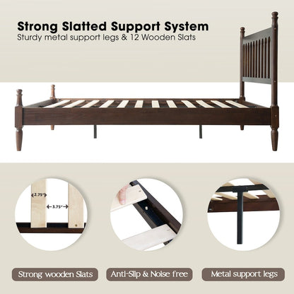 Queen Wooden Platform Bed Frame, Dark Roast Oak Finish, Traditional Style