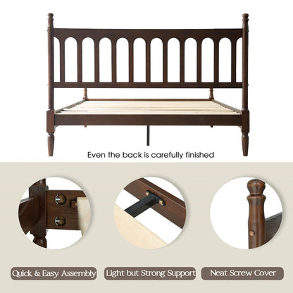 Queen Wooden Platform Bed Frame, Dark Roast Oak Finish, Traditional Style