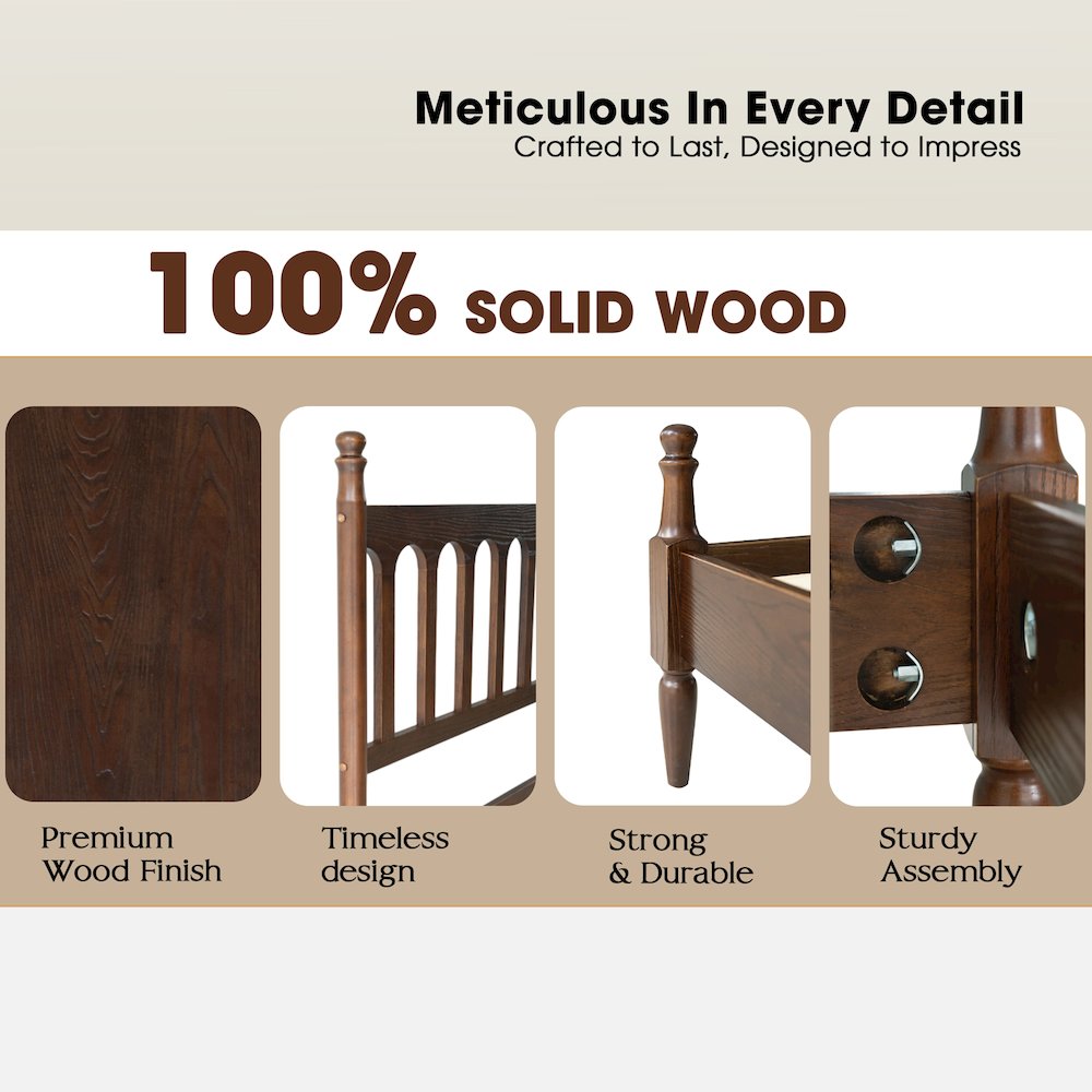 Queen Wooden Platform Bed Frame, Dark Roast Oak Finish, Traditional Style