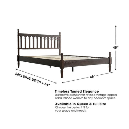 Solid Wood King Platform Bed Frame with Headboard, No Box Spring, Dark Roast Oak