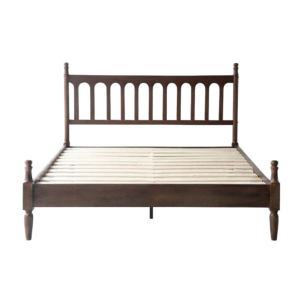 Solid Wood King Platform Bed Frame with Headboard, No Box Spring, Dark Roast Oak