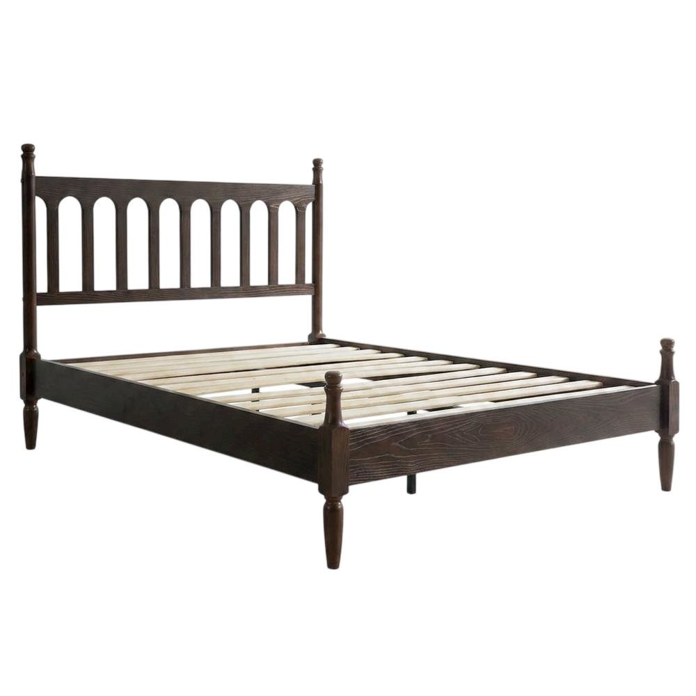 Solid Wood King Platform Bed Frame with Headboard, No Box Spring, Dark Roast Oak
