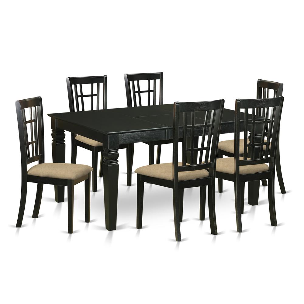 WENI7-BLK-C 7 PcTable and chair set for 6-Dining Table and 6 dinette Chairs