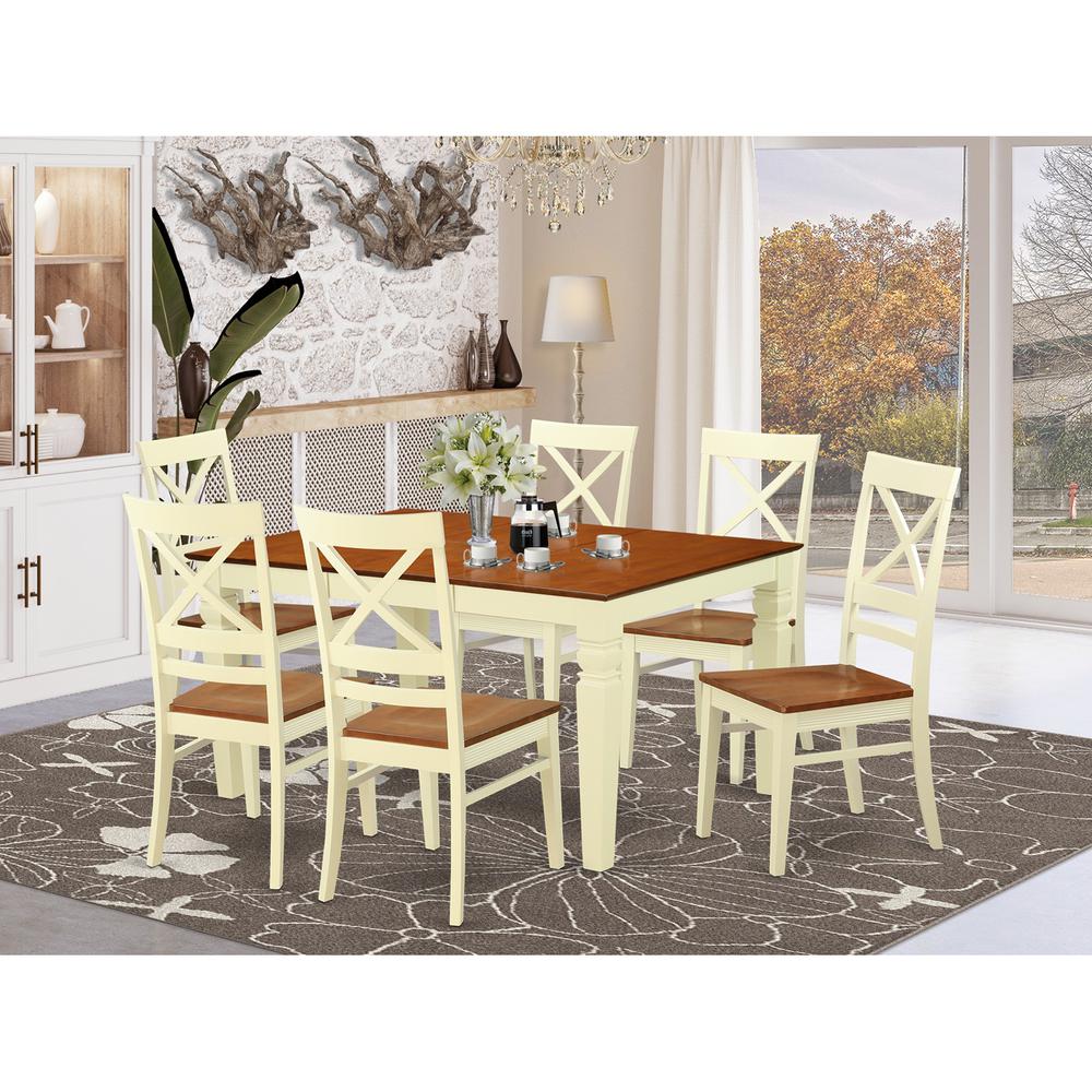7  Pc  Kitchen  table  set  with  a  Dinning  Table  and  6  Wood  Dining  Chairs  in  Buttermilk  and  Cherry
