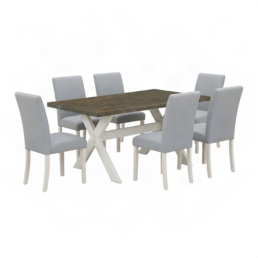 Upholstered High-Back Wood Dining Table Set for 6, 7 Piece Set