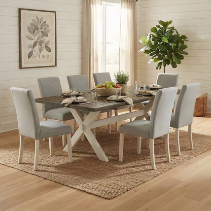 Wooden Kitchen Table and Chairs with Upholstered High-Back Seats, 9 Piece Set