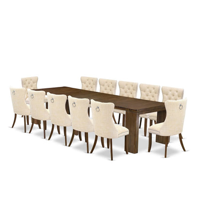 Solid Wood Extendable Kitchen Table 13 Piece Set, Antique Walnut