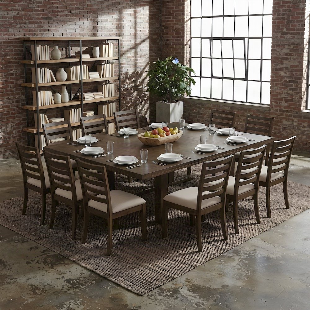 Wood Extendable Dining Table with Chairs, Modern 13 Piece Set, Antique Walnut