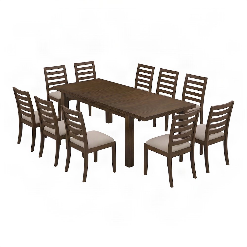 Wood Extendable Dining Table with Chairs, Modern 13 Piece Set, Antique Walnut