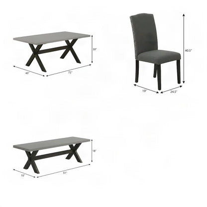 Solid Wood Dining Table with Bench and Parsons Chairs, 6 Piece Set