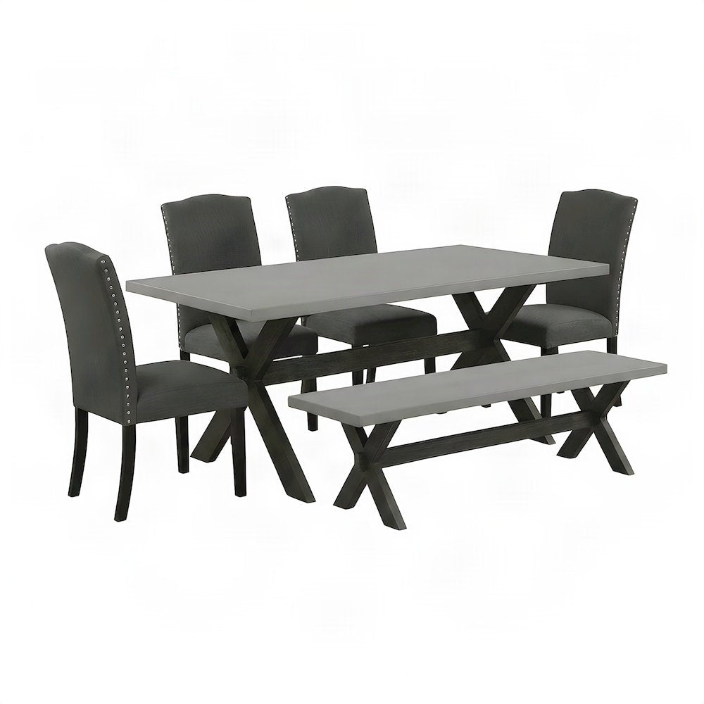 Solid Wood Dining Table with Bench and Parsons Chairs, 6 Piece Set