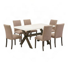 Wood Dining Table Set with Upholstered Mid-Century Chairs for 6