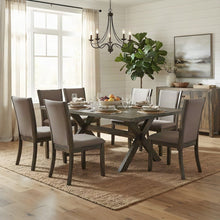 Solid Wood Dining Table Set with Linen Upholstered Parsons Chairs