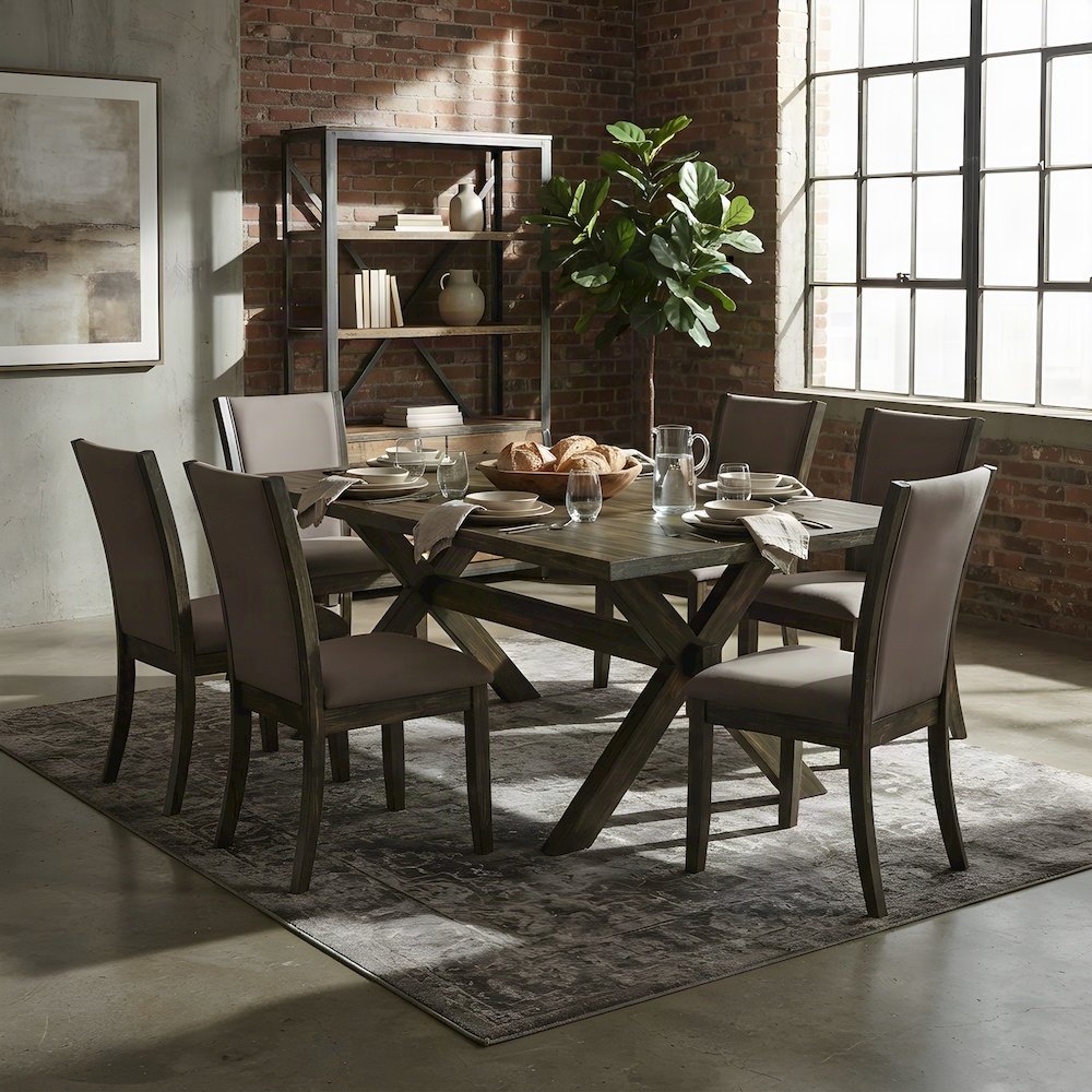 Solid Wood Dining Table Set with Linen Upholstered Parsons Chairs