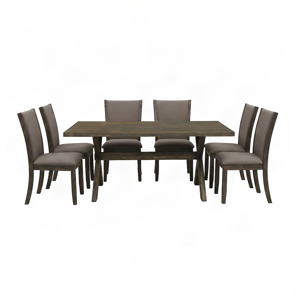 Solid Wood Dining Table Set with Linen Upholstered Parsons Chairs