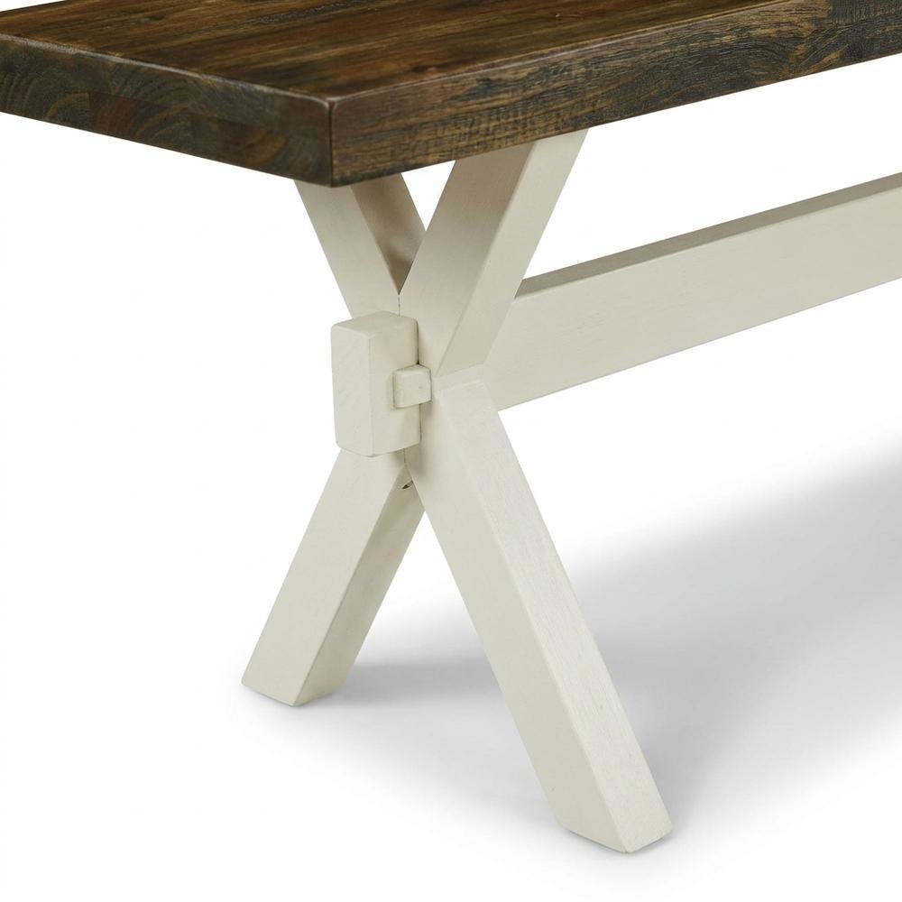 Wooden Dining Bench with X-Style Base for Kitchen and Dining Room, Brown/White
