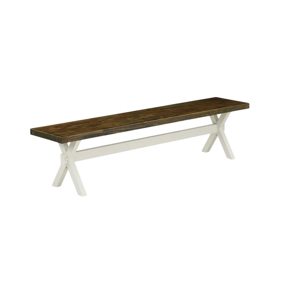 Wooden Dining Bench with X-Style Base for Kitchen and Dining Room, Brown/White